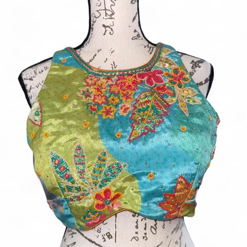 Kalki Floral Beaded Crop Top Multicolor Embroidered Festival Fairycore Y2K M